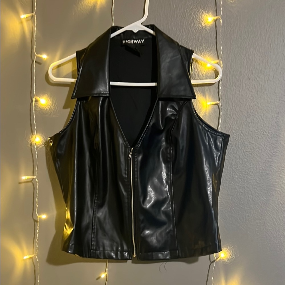 Black Leather Sleeveless Vest